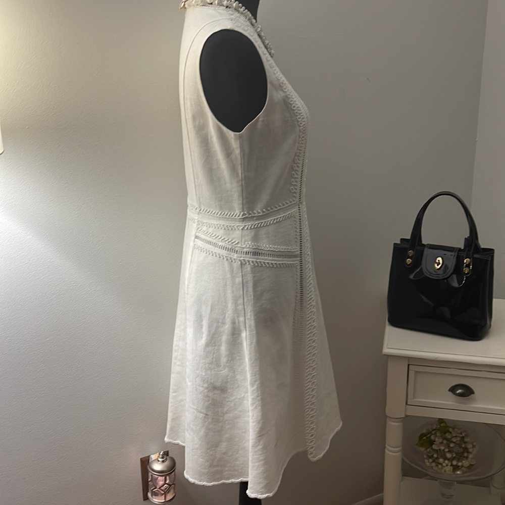 Kobi Halperin White Linen/Cotton Beaded Dress 10 - Picture 6 of 16